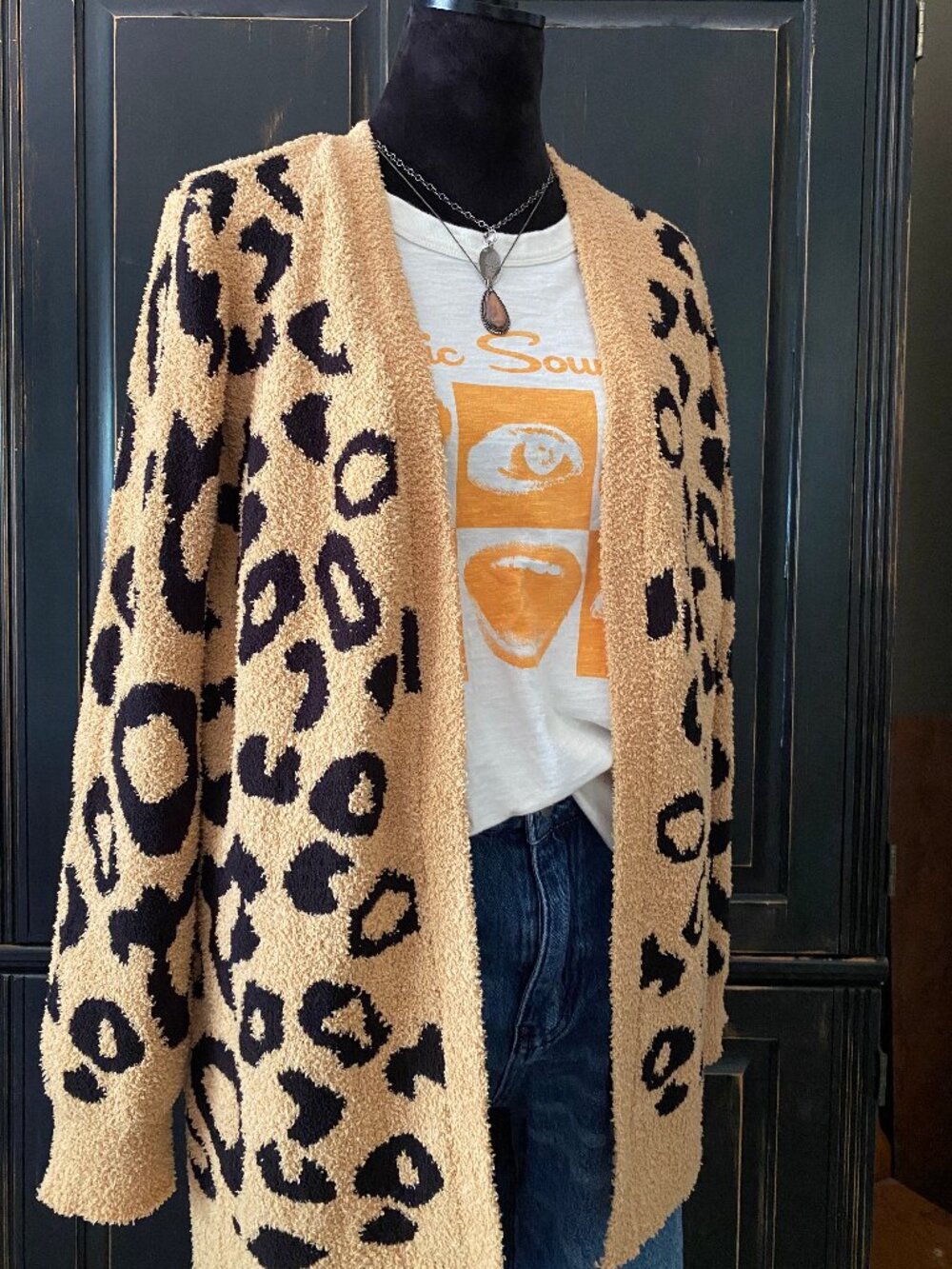 HEM & THREAD - Leopard Print Cozy Open Front Cardigan - Women’s Size Medium